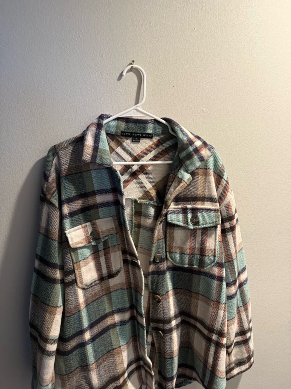 River Island Mint and Cream Plaid Utility Shacket